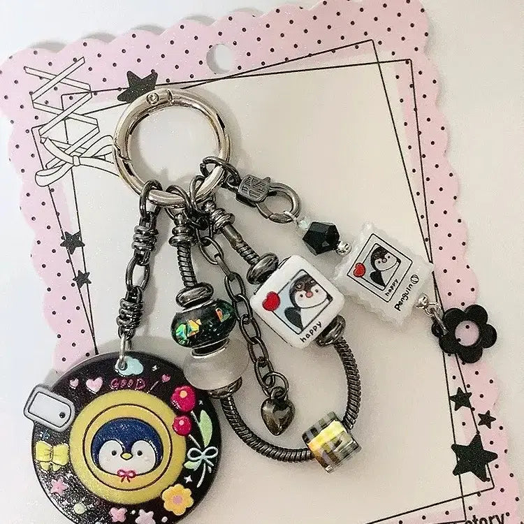 [BUNJANG] Penguin Black Chain Charm Keychain / 펭귄 블랙 체인줄 키링