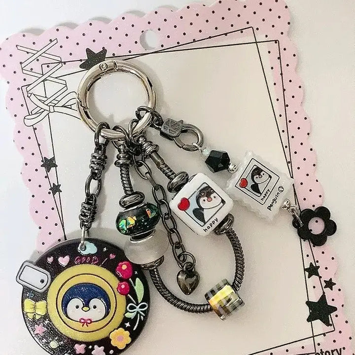 [BUNJANG] Penguin Black Chain Charm Keychain / 펭귄 블랙 체인줄 키링