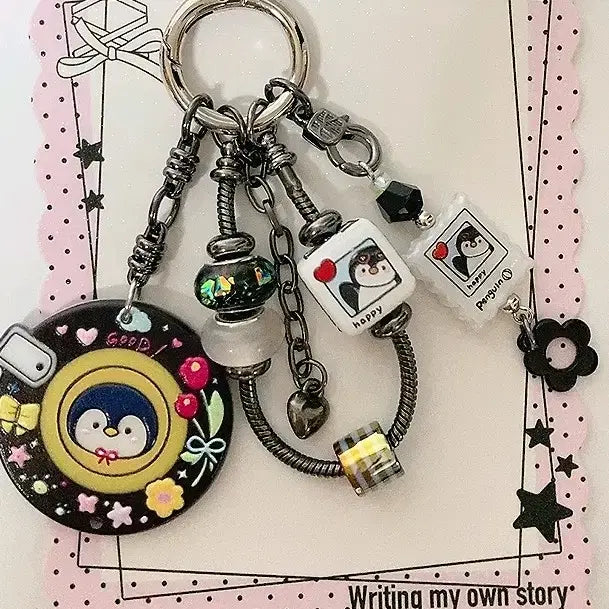 [BUNJANG] Penguin Black Chain Charm Keychain / 펭귄 블랙 체인줄 키링