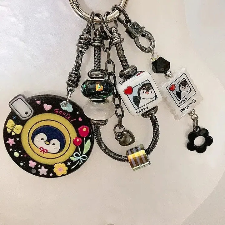 [BUNJANG] Penguin Black Chain Charm Keychain / 펭귄 블랙 체인줄 키링