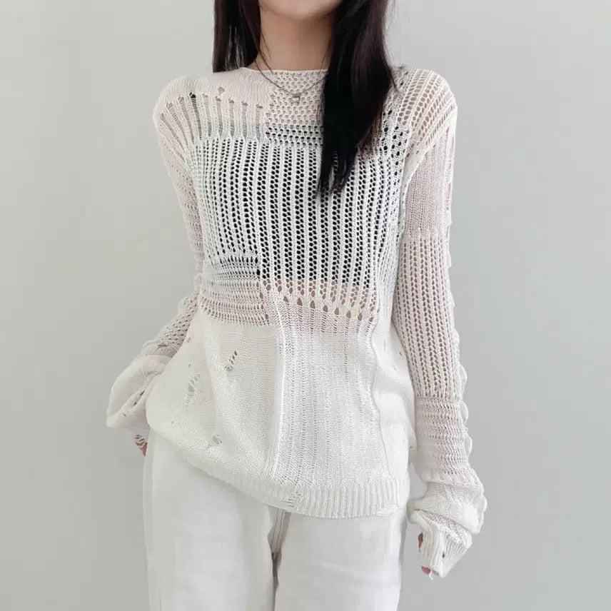 [BUNJANG] Summer See-Through Punching Cover-Up Knit / 여름 시스루 펀칭 커버업 니트