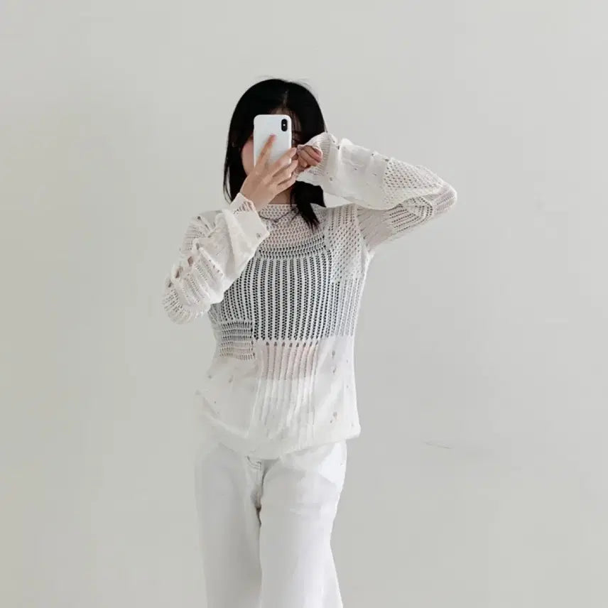 [BUNJANG] Summer See-Through Punching Cover-Up Knit / 여름 시스루 펀칭 커버업 니트