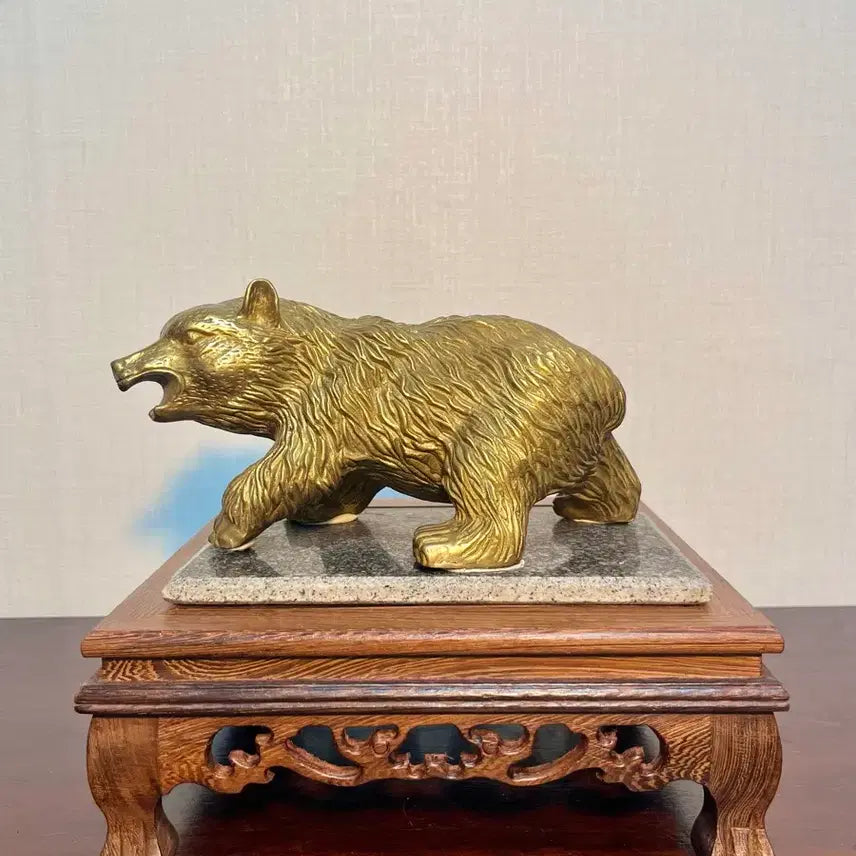 [BUNJANG] Brass Bronze Bear Sculpture with Marble Base / 황동 브론즈 곰 조각상 (대리석 좌대 포함)