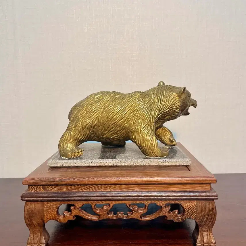 [BUNJANG] Brass Bronze Bear Sculpture with Marble Base / 황동 브론즈 곰 조각상 (대리석 좌대 포함)