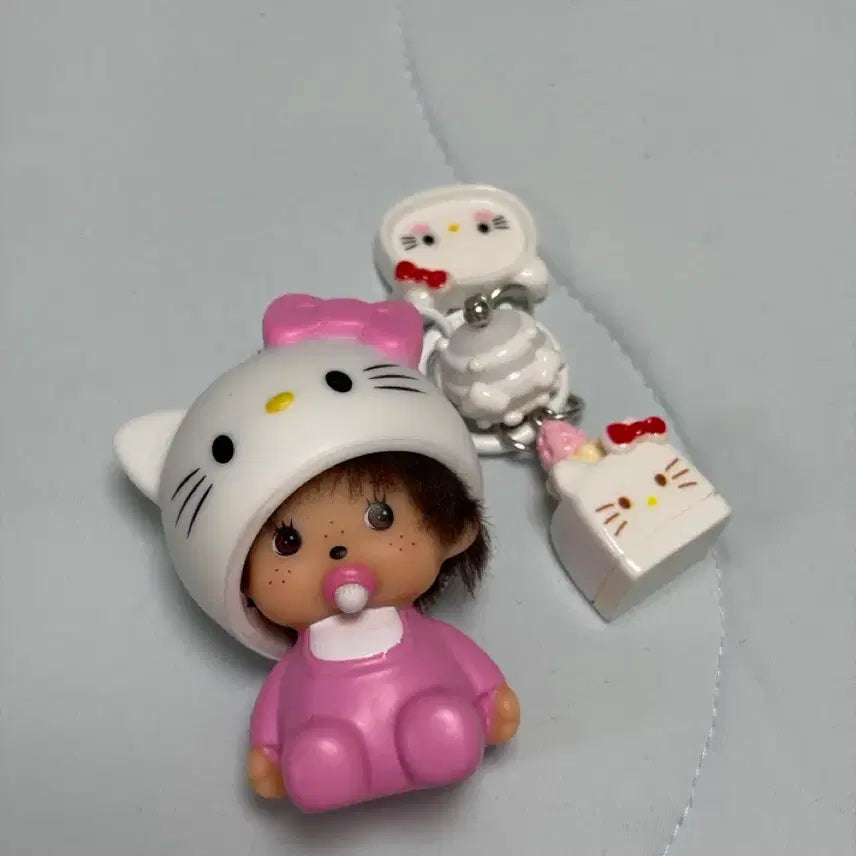 [BUNJANG] Monchhichi x Hello Kitty Pink Keyring / 몬치치 키티 키링 핑크