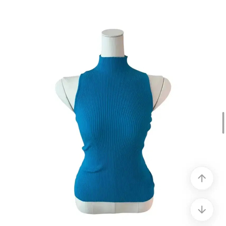 [BUNJANG] Ribbed Turtleneck Tank Top - Blue / 골지 목폴라 나시 블루