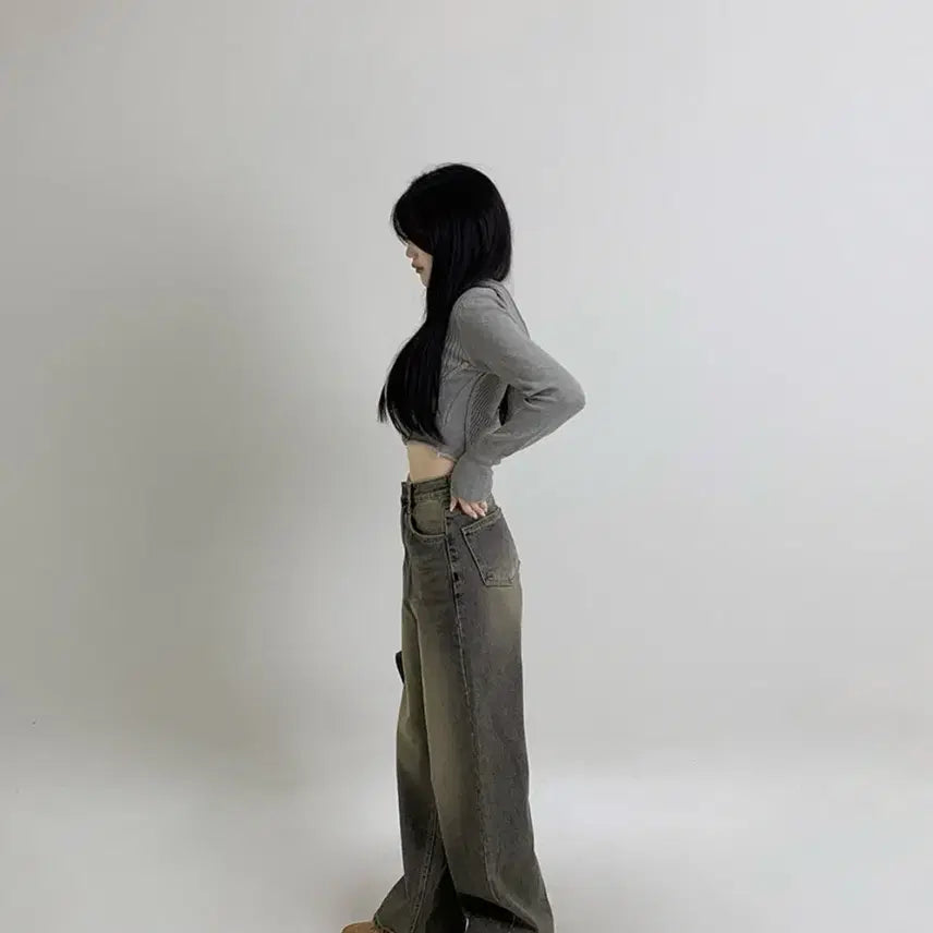 [BUNJANG] Hinique Wide Long Pants Medium Blue / 히니크 와이드 롱팬츠 중청