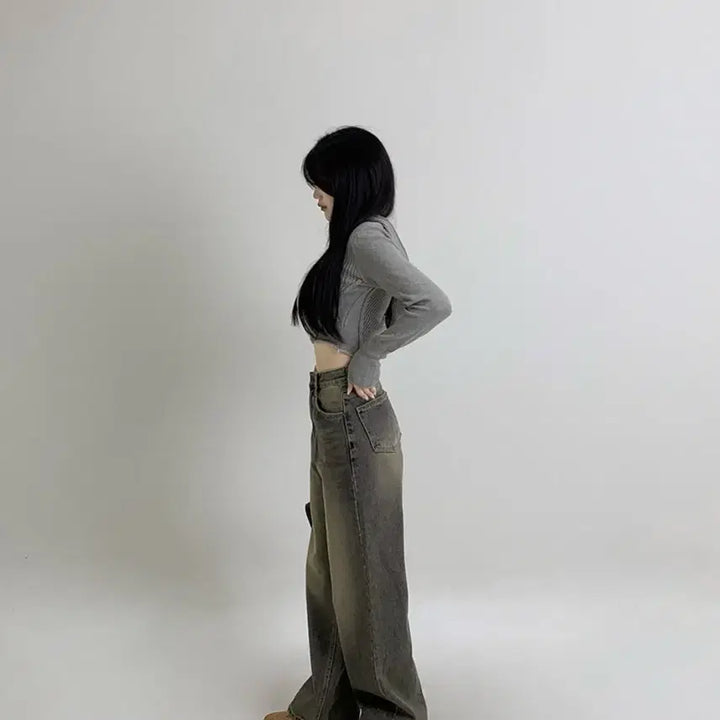 [BUNJANG] Hinique Wide Long Pants Medium Blue / 히니크 와이드 롱팬츠 중청