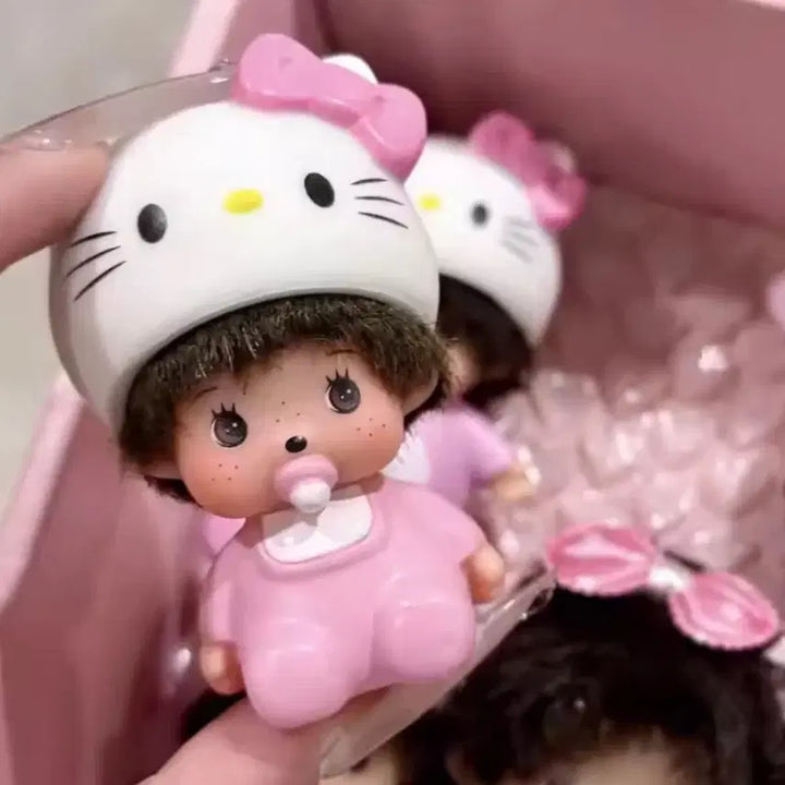 [BUNJANG] Monchhichi Hello Kitty Pink Figurine Keychain / 몬치치 헬로키티 핑크 피규어 키링