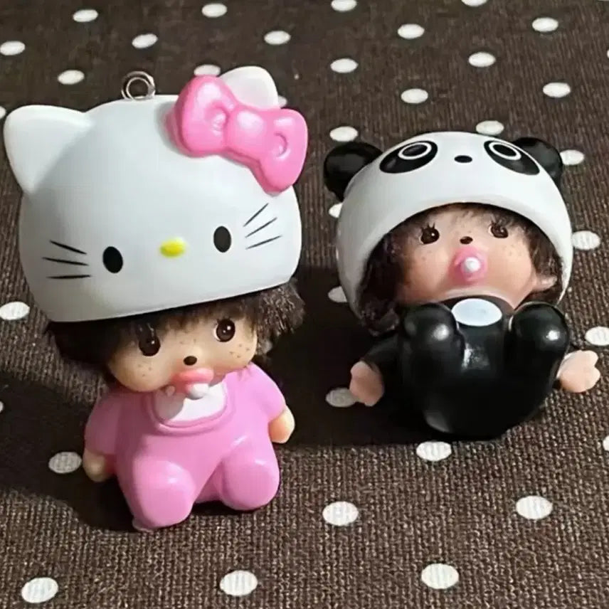 [BUNJANG] Monchhichi Hello Kitty Pink Figurine Keychain / 몬치치 헬로키티 핑크 피규어 키링