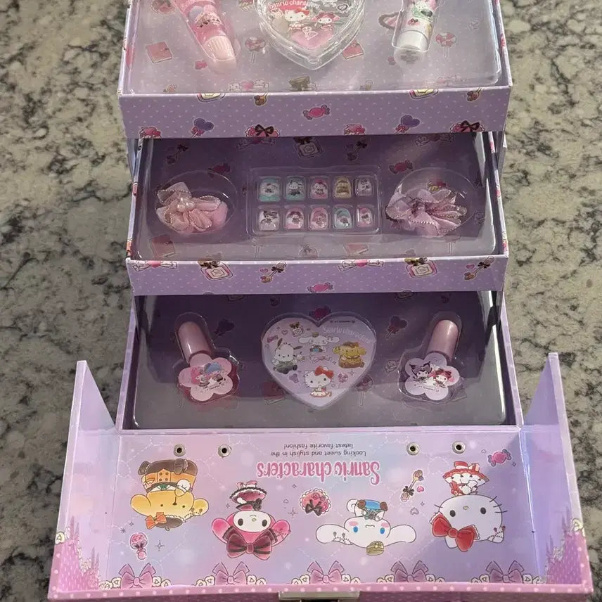 [BUNJANG] Sanrio Japan Official Sanrio Characters Purple Vanity Makeup Box / 오특! 산리오) 일본 정품 산리오 캐릭터즈 퍼플 바니티 메이크업 박스