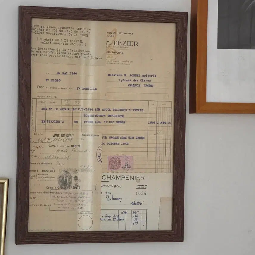 [BUNJANG] French Vintage Receipt Frame A4 Size / 프랑스 빈티지소품 빈티지영수증액자 빈티지영수증 유럽엔틱소품