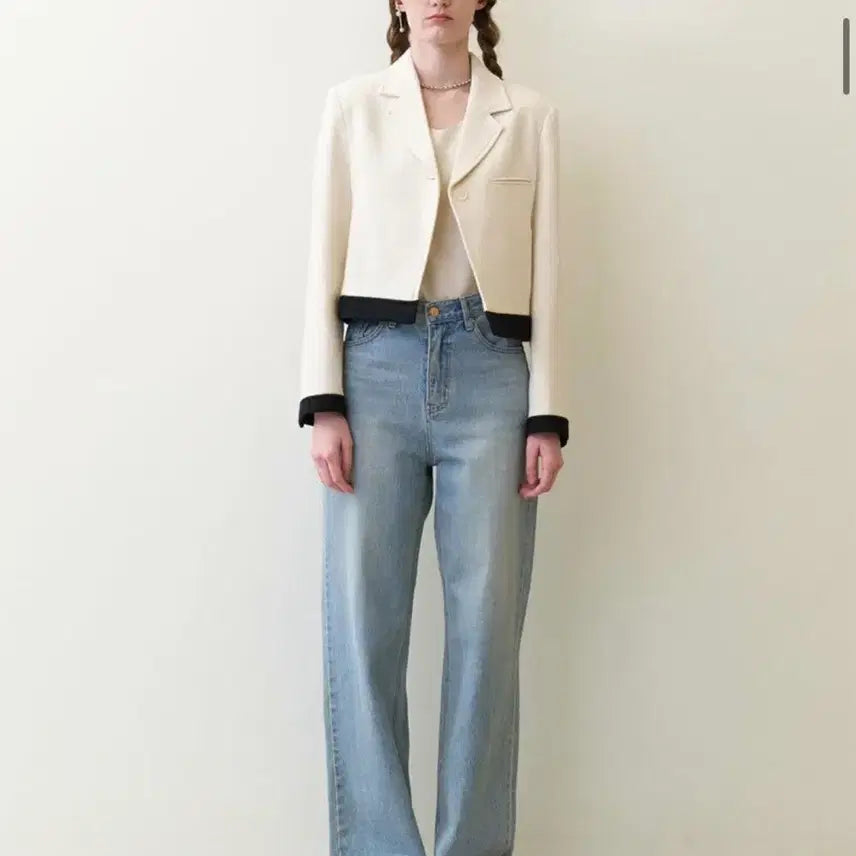 [BUNJANG] Matin Edition Cream Combi Blazer Jacket / 마론에디션 크림 콤비 블레이저 자켓