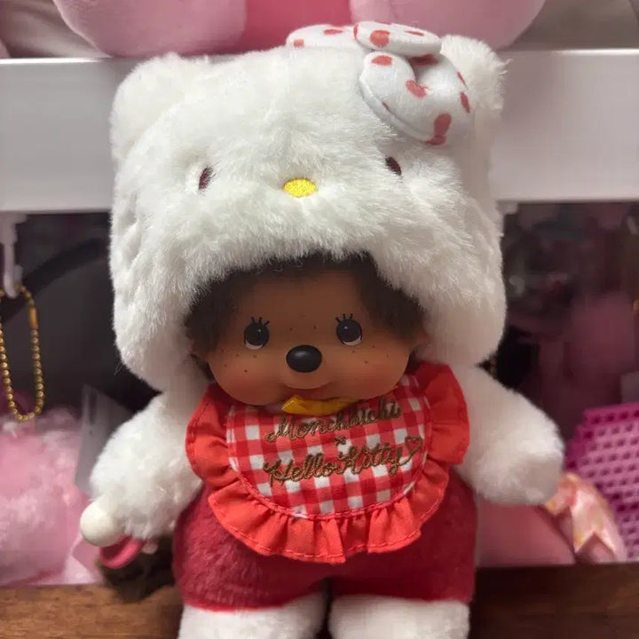 [BUNJANG] Hello Kitty Gingham Check Monchhichi Doll / 헬로키티 깅엄체크 몬치치인형