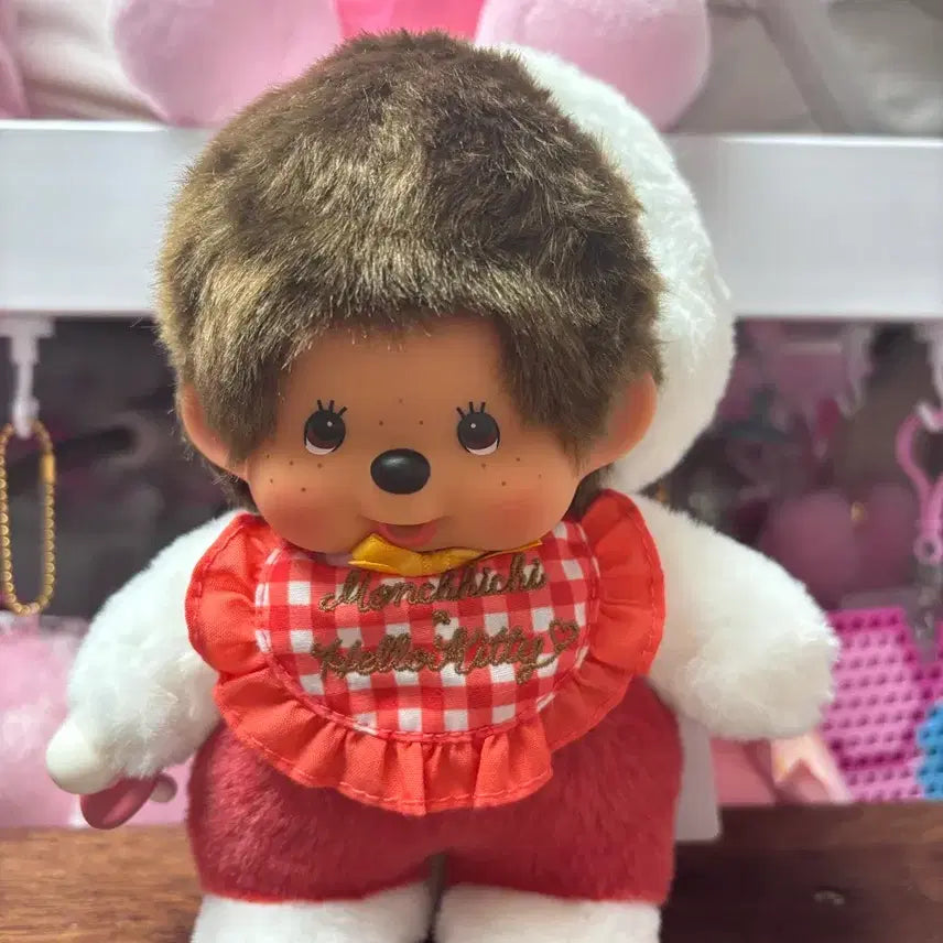 [BUNJANG] Hello Kitty Gingham Check Monchhichi Doll / 헬로키티 깅엄체크 몬치치인형