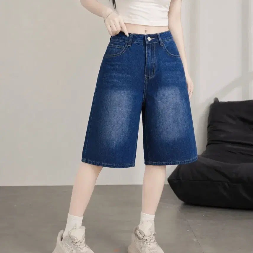 [BUNJANG] Bermuda Wide Denim Pants / 새상품 버뮤다 데님 와이드 데님청바지