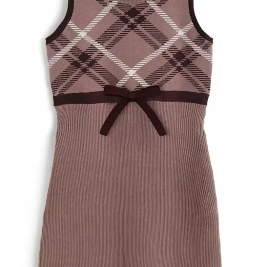 [BUNJANG] GRL Brown Check Ribbon Mini Dress / grl 그레일 브라운 체크 리본 원피스