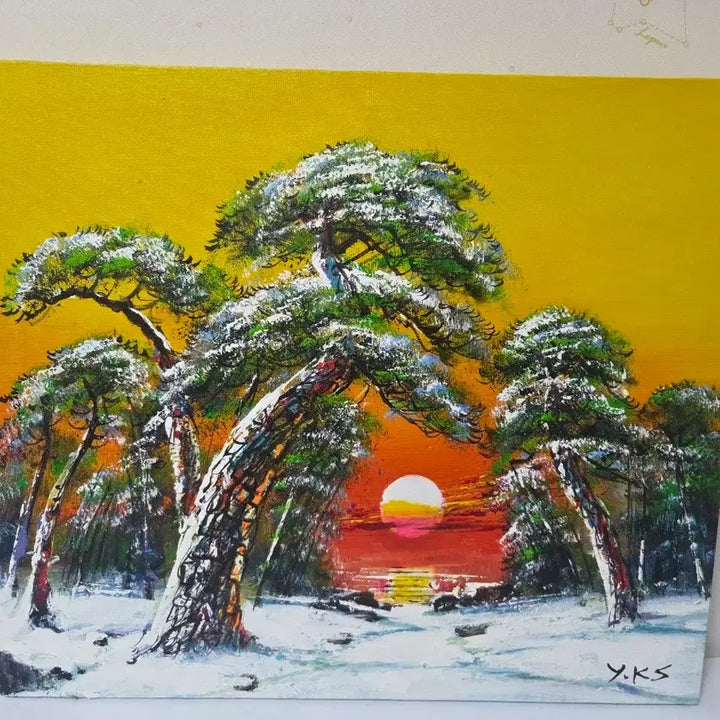 [BUNJANG] Yoon Kyung Sik Oil Painting - Snow-Covered Pine Trees Landscape / 윤경식 화백 유화 작품 눈 덮인 소나무 풍경화
