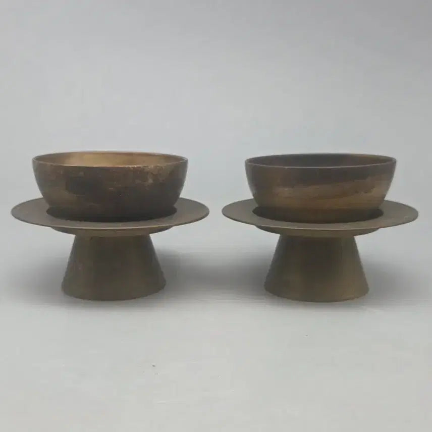 [BUNJANG] Antique Korean Brass Cup Saucer Set (Set of 2) / 골동품 연대좋은 유기 잔찬대 2벌 잔탁 놋쇠