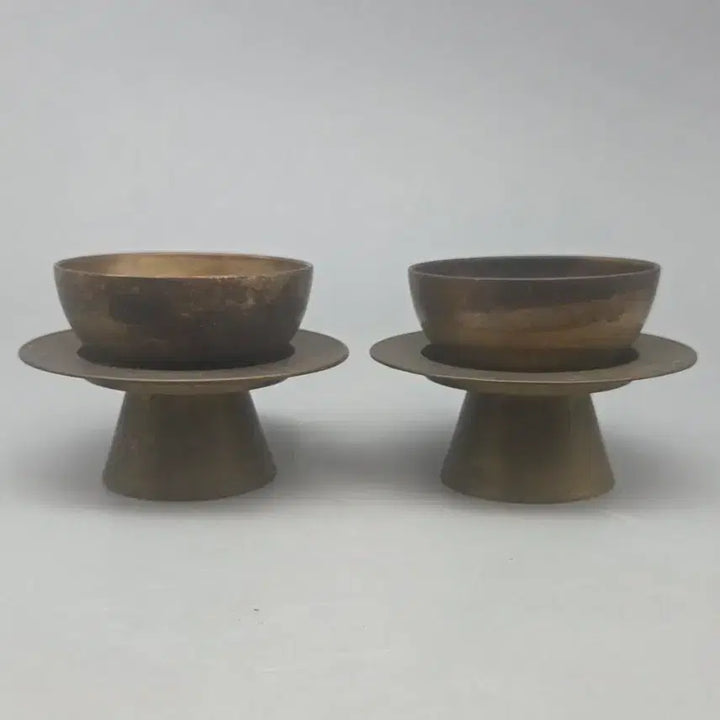 [BUNJANG] Antique Korean Brass Cup Saucer Set (Set of 2) / 골동품 연대좋은 유기 잔찬대 2벌 잔탁 놋쇠