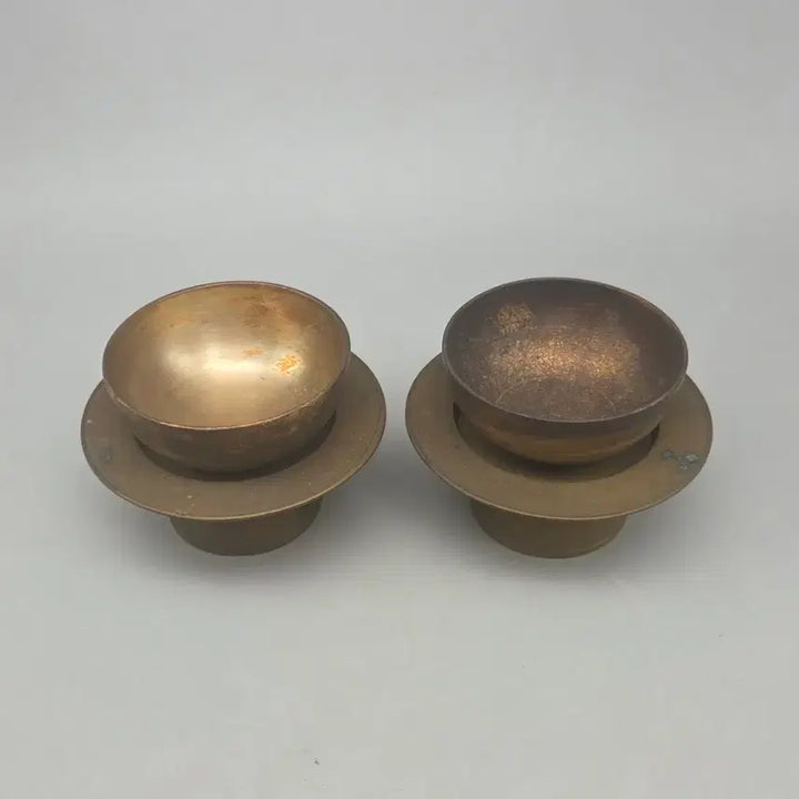 [BUNJANG] Antique Korean Brass Cup Saucer Set (Set of 2) / 골동품 연대좋은 유기 잔찬대 2벌 잔탁 놋쇠