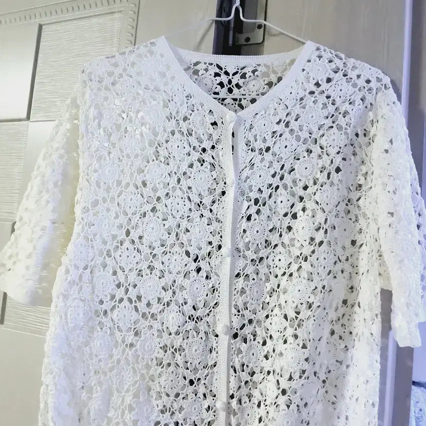 [BUNJANG] Hand-Knitted Cardigan Cotton White / 손뜨개 가디건