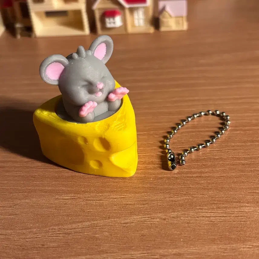 [BUNJANG] 3D Printed Mouse in Cheese Clicker Keychain / 3D 프린팅 생쥐 치즈 클릭커 키링