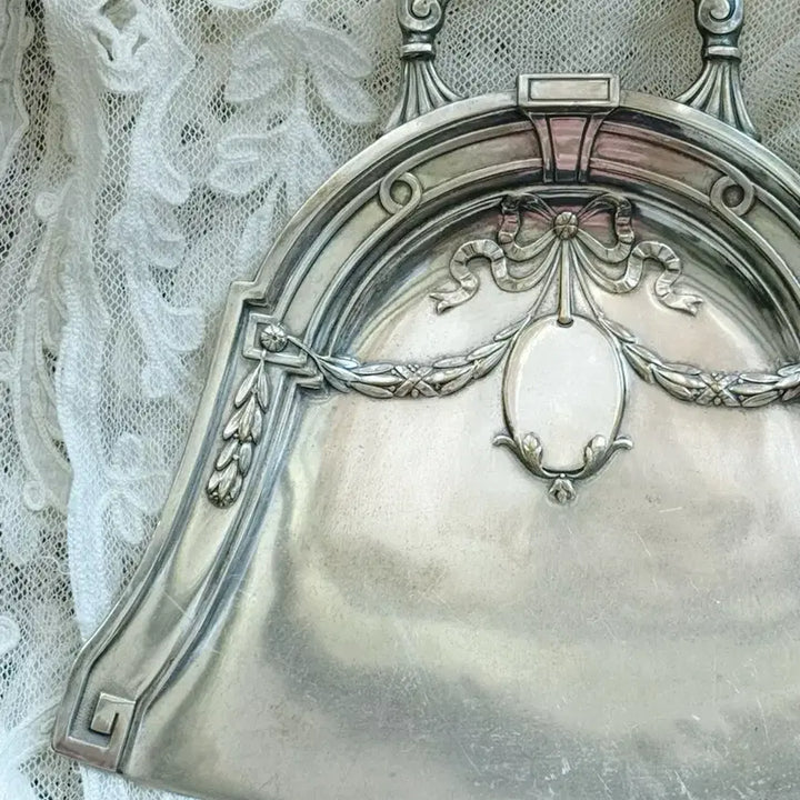 [BUNJANG] French Antique Silver Plate Crumb Sweeper Set with Ribbon and Broom / 프랑스 앤틱 실플 리봉이 스위퍼