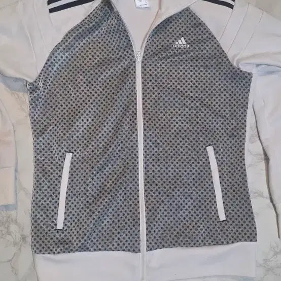 [BUNJANG] Adidas Zip-Up Todd Track Top White Pattern L / 아디다스 집업 토드 트랙탑 화이트 패턴 L  95 상태좋아요