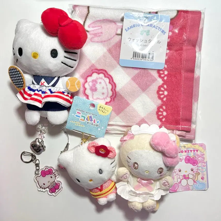 [BUNJANG] Sanrio Hello Kitty Plush Doll Keychain Set / 산리오 헬로키티 인형 키링 일본 정품 일괄 수건