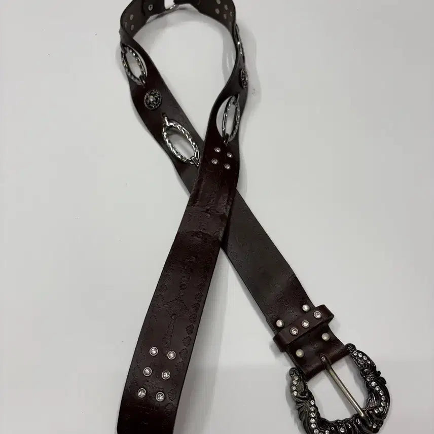 [BUNJANG] ROMANTTE Western Crystal Buckle Leather Belt / 웨스턴 큐빅 버클 레더 벨트