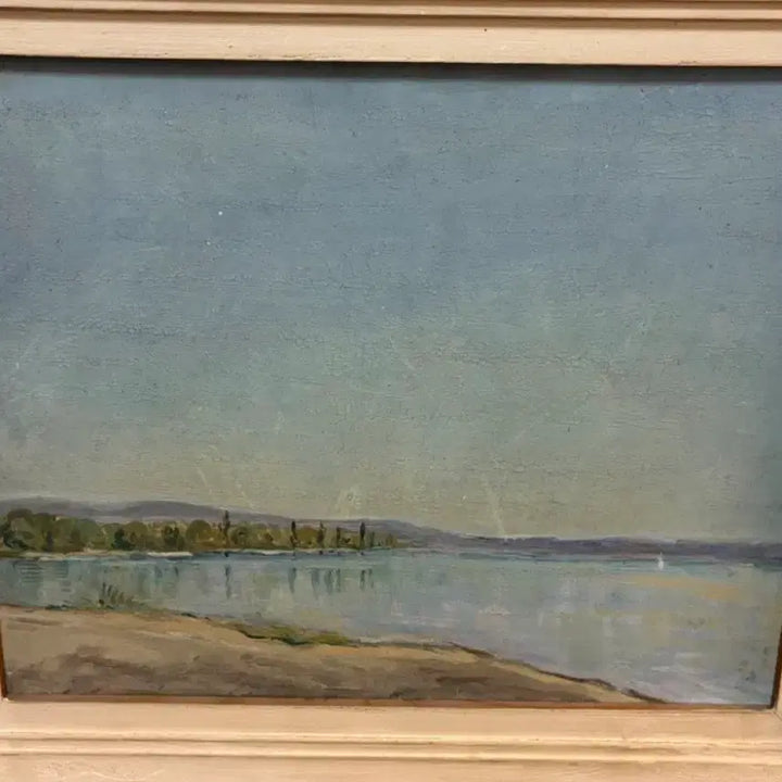 [BUNJANG] French Antique Oil Painting Lake Landscape 65.5 x 55.5cm / 프랑스 앤틱 오일 페인팅 프레임 호수 / 65.5 x 55.5cm