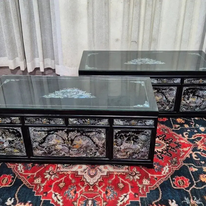 [BUNJANG] Vintage 70s Tongyeong Mother-of-Pearl Lacquer Chest Set (2EA) / N6-1/N6-2 70S빈티지 오리지널 통영 나전칠기 자개 문갑 세트