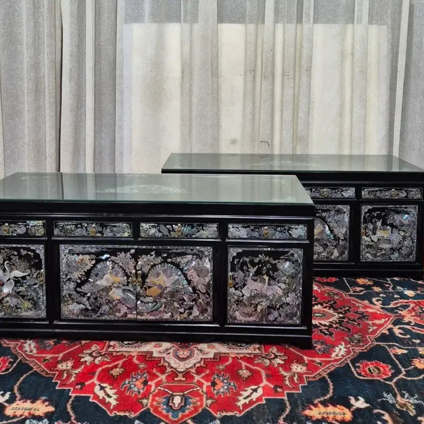 [BUNJANG] Vintage 70s Tongyeong Mother-of-Pearl Lacquer Chest Set (2EA) / N6-1/N6-2 70S빈티지 오리지널 통영 나전칠기 자개 문갑 세트