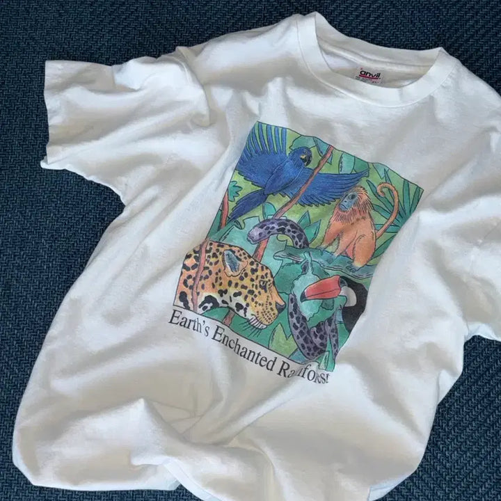 [BUNJANG] Anvil Single Stitch 90s Tropical Animal Print T-Shirt (XL/105) / 90s 싱글 스티치 아메리칸 빈티지 anvil 반팔 (105)