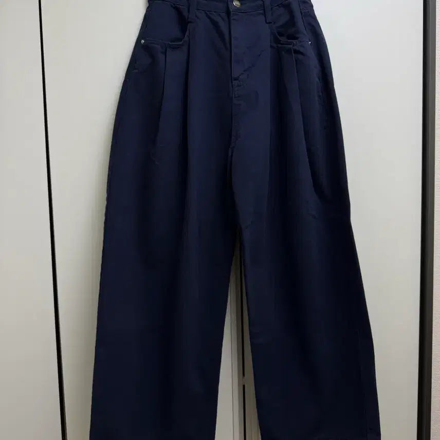 [BUNJANG] Slowmood Wide Pintuck Denim Pants Navy (Short Version, Size S) / 슬로우무드 와이드 핀턱 데님 팬츠 네이비 s (숏버전)