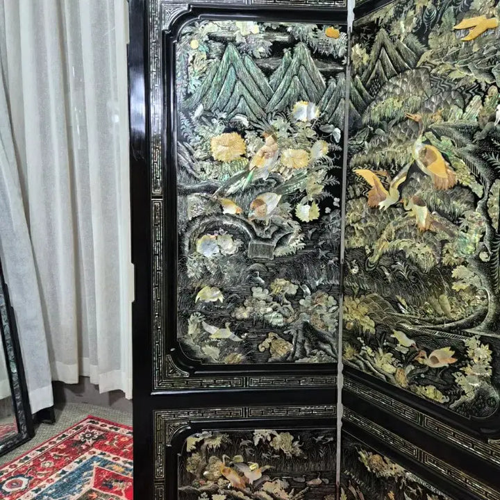 [BUNJANG] 1970s Vintage Mother-of-Pearl 2-Panel Screen / N6-3 70년대 빈티지 나전칠기 통영자개 2폭 병풍