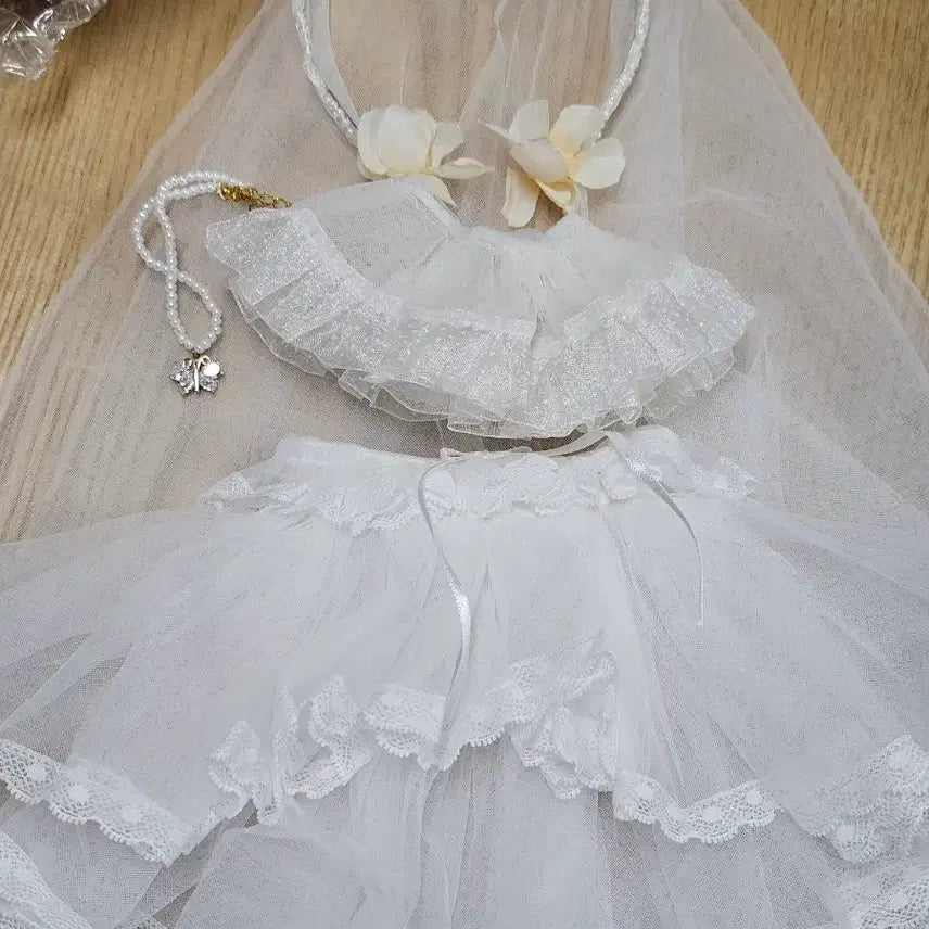 [BUNJANG] 20cm Doll Wedding Dress Set with Veil and Flower Skirts / 솜인형 웨딩드레스+면사포+구름한잔가득히 꽃치마 2벌