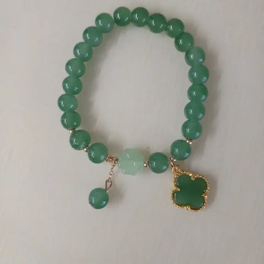 [BUNJANG] Green Clover Gemstone Bracelet (New) / 초록 클로버 원석 팔찌 (새제품)