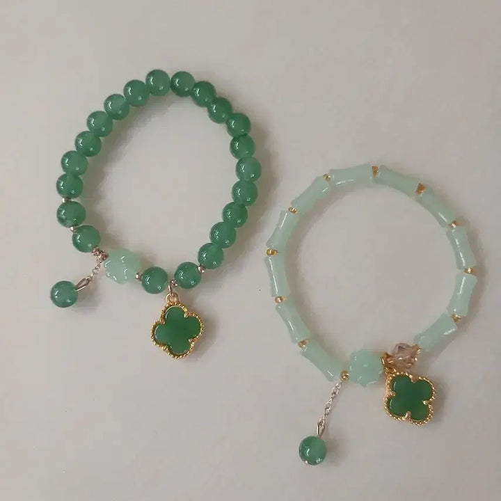[BUNJANG] Green Clover Gemstone Bracelet (New) / 초록 클로버 원석 팔찌 (새제품)