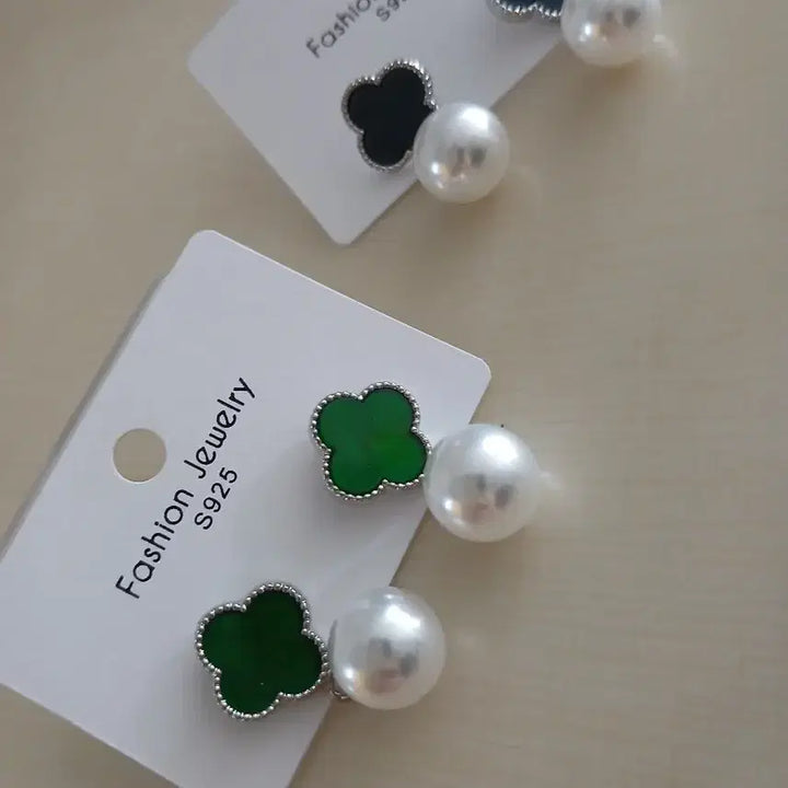 [BUNJANG] Clover Pearl Sterling Silver Earrings / 클로버 진주 은침 귀걸이 (새제품)