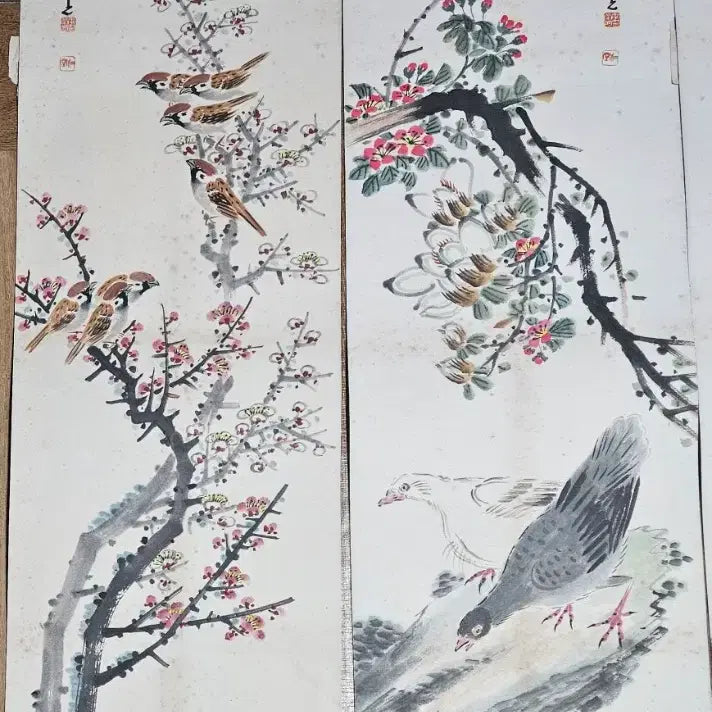 [BUNJANG] Indang Lee Young-gyun Master 8-Panel Folding Screen with Birds and Flowers / 인당 이영균 선생  8폭 화조병풍