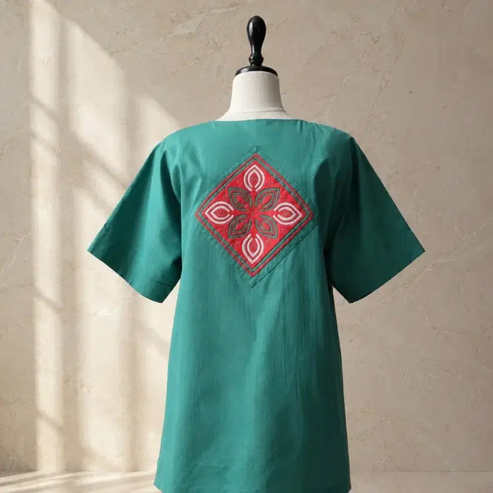 [BUNJANG] Vanida Handmade Embroidered Tunic Blouse - Emerald Green (M) / (정품/새상품) 핸드메이드 자수 튜닉 블라우스 / M (66)