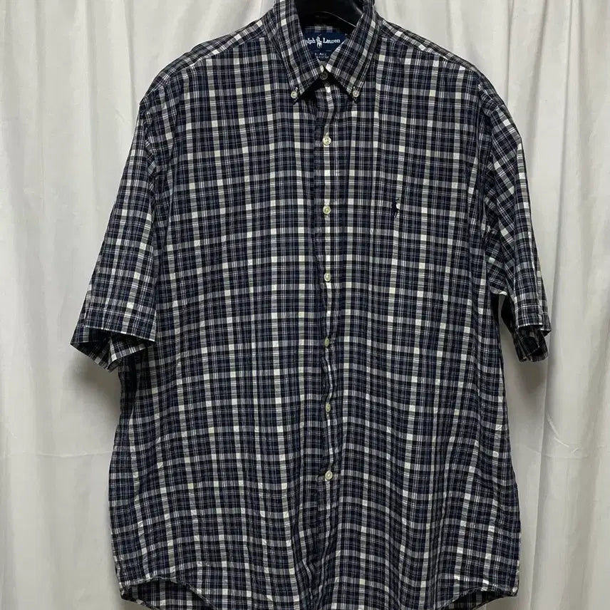 [SOLD OUT] no.201 폴로 랄프로렌 타탄체크 블루 반팔 셔츠 xxl