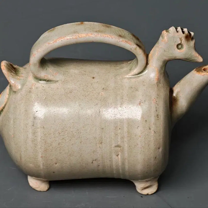 [BUNJANG] Song Dynasty Celadon Rooster-Shaped Ewer with Four Legs, Excavated Item, Chinese Ceramic / [진품] 송대 청자 계수형 사족 주자 주전자 출토품 중국도자기 골동품