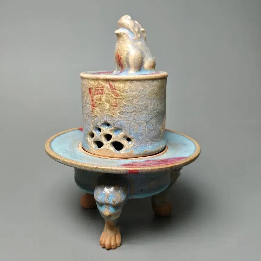 [BUNJANG] Yoon Gyunyo Inlaid Celadon Kylin Incense Burner / 원 균요 운문 수면족 기린뉴 향로 중국도자기 골동품 미술품 수집품