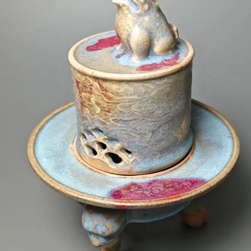 [BUNJANG] Yoon Gyunyo Inlaid Celadon Kylin Incense Burner / 원 균요 운문 수면족 기린뉴 향로 중국도자기 골동품 미술품 수집품