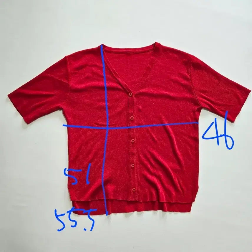[BUNJANG] Basic V-neck Short-Sleeve Cardigan - Red / 기본 브이넥 반팔 가디건 레드