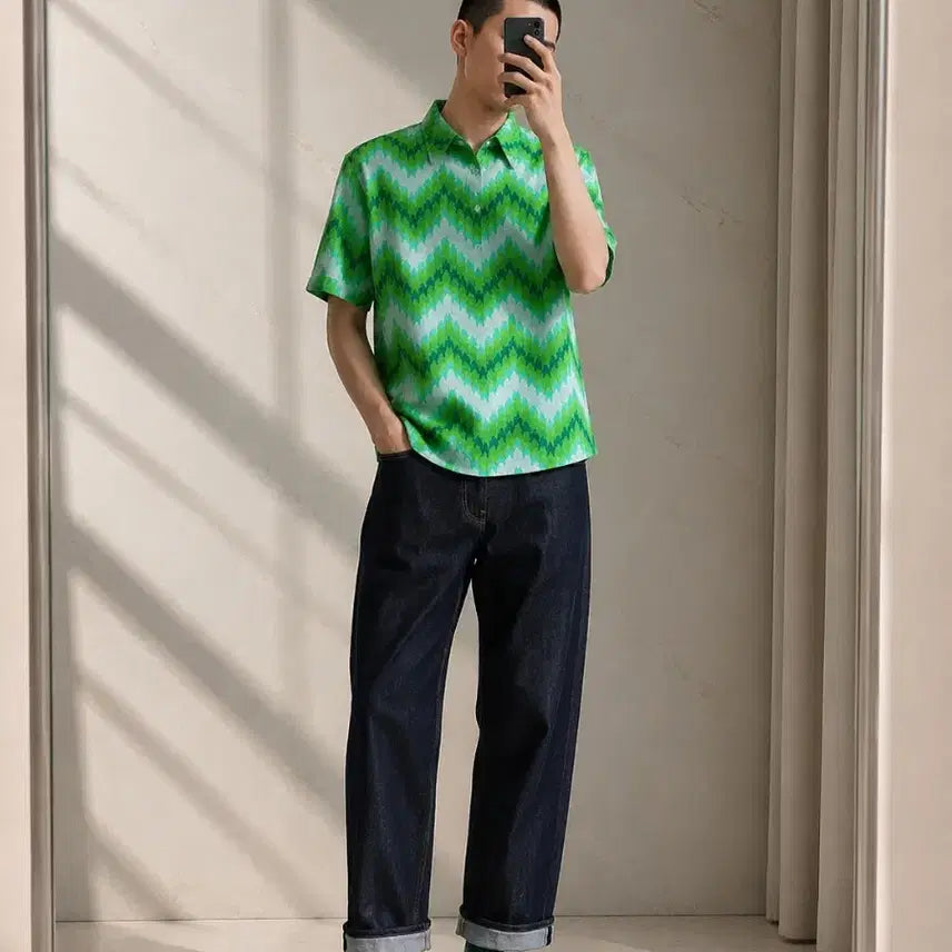[BUNJANG] Vonex Vintage Zigzag Pattern Short Sleeve Shirt M (95) / (정품/새상품) Vonex 빈티지 패턴 반팔 셔츠 / M (95)