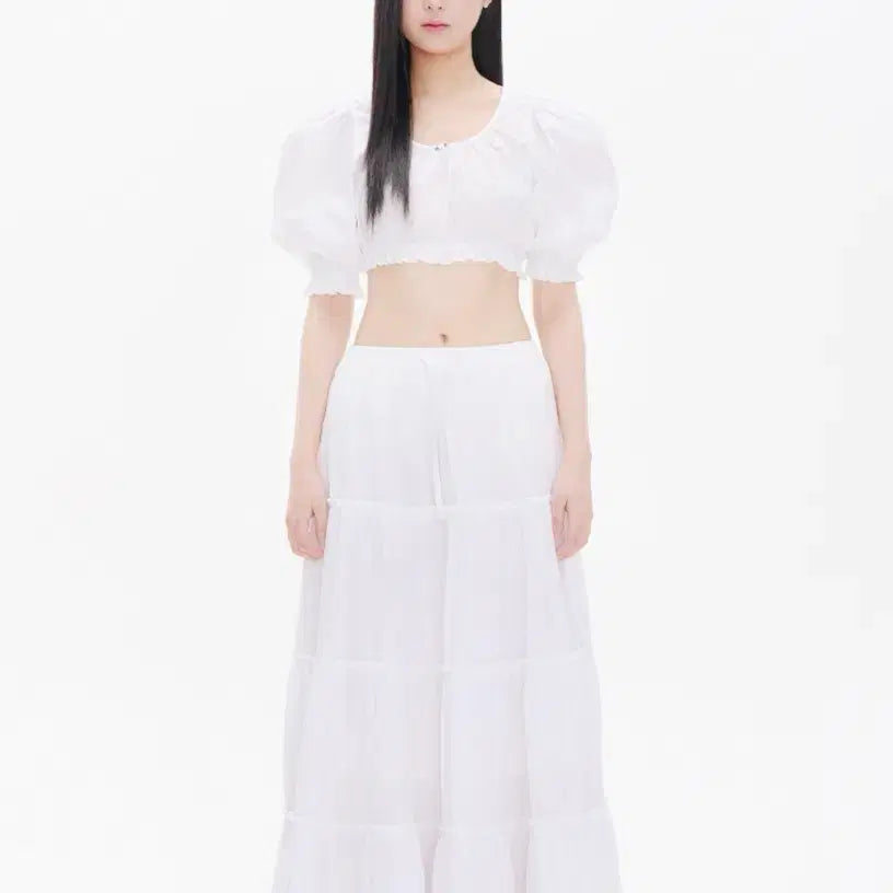 [BUNJANG] YOUHEE Maxi Frill Skirt White / YOUHEE 유희 맥시 프릴스커트 화이트